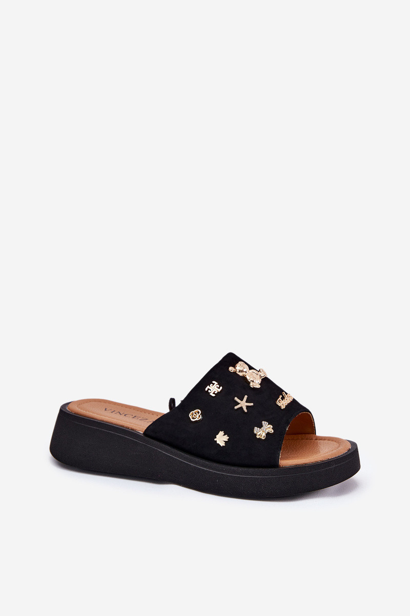 Zamszowe Klapki Damskie Z Przypinkami Vinceza 66741 Czarne