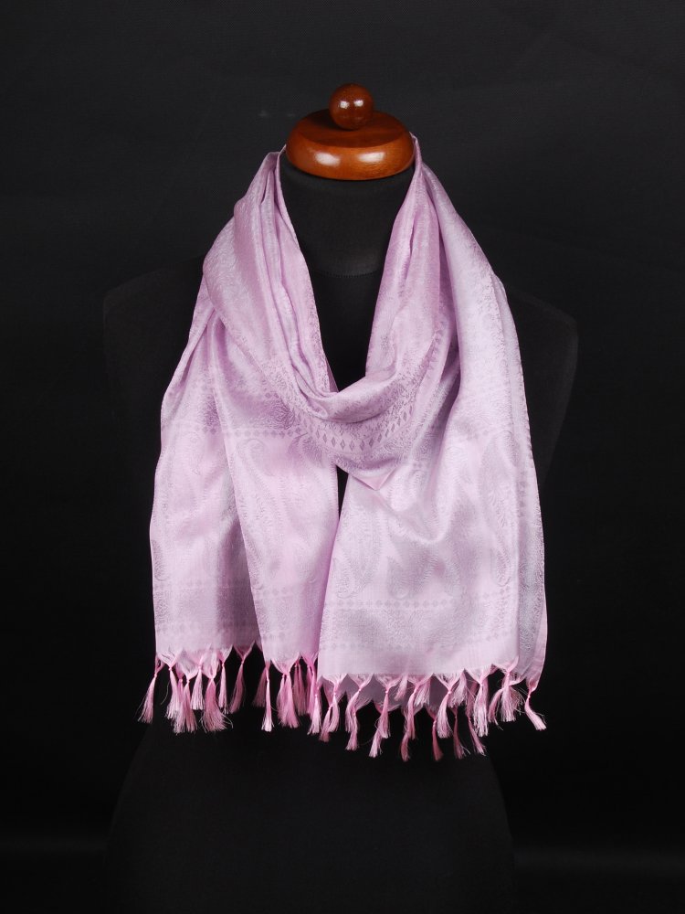 Pranita Hodvábny šál z Váránasí svetloružovo-svetlošedý