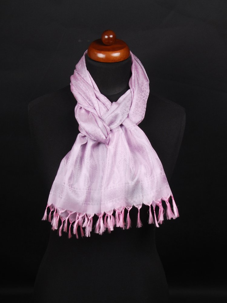 Pranita Hodvábny šál z Váránasí svetloružovo-svetlošedý