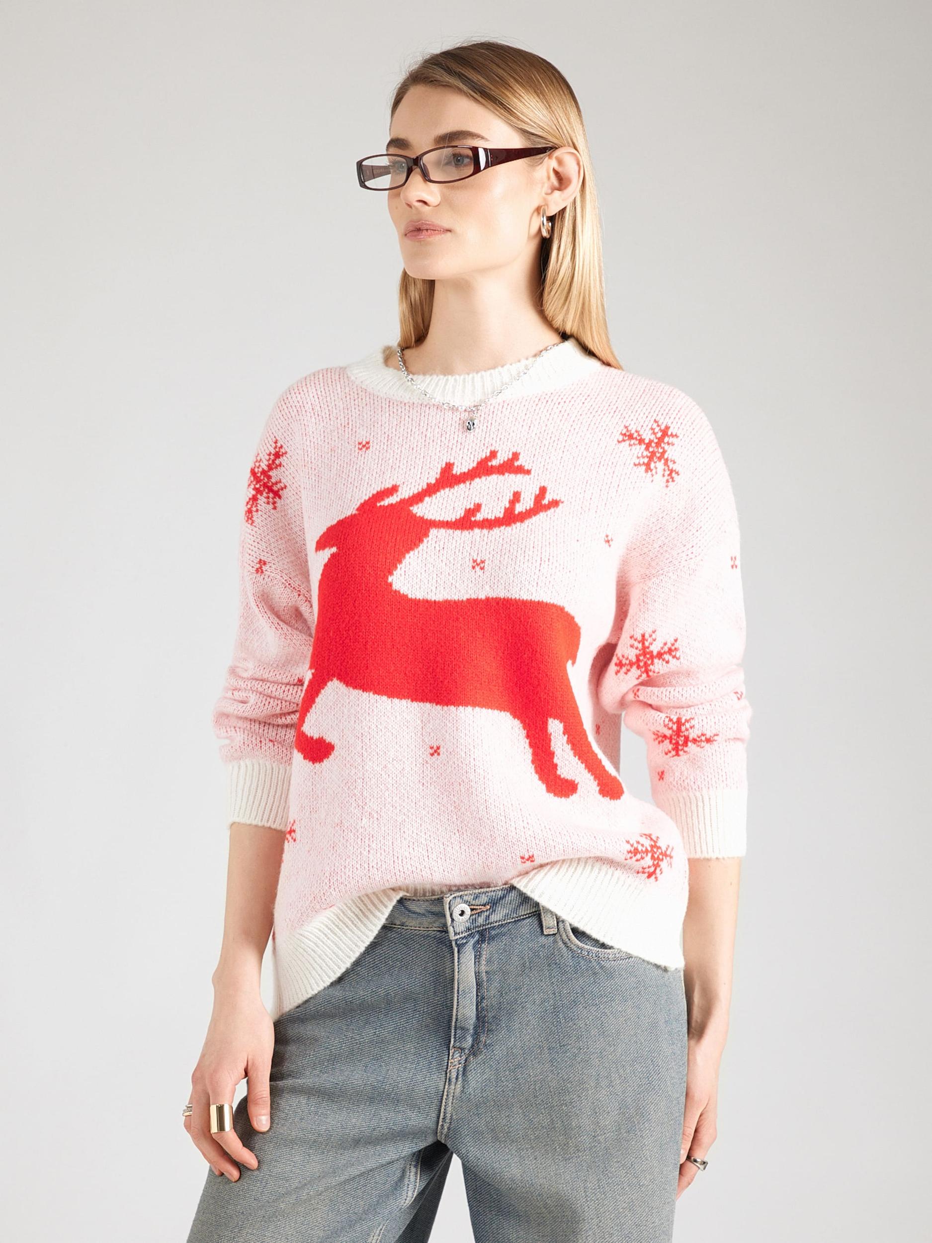 Hailys Sveter svetloružová / červená / biela