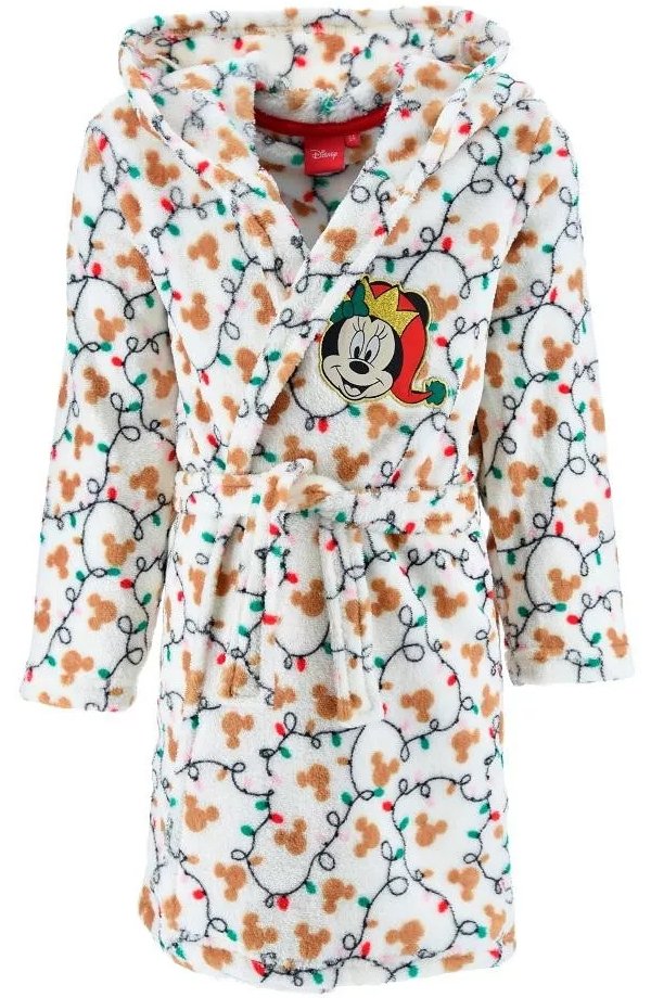 SunCity Dievčenský vianočný coral fleece župan s kapucňou Minnie Mouse