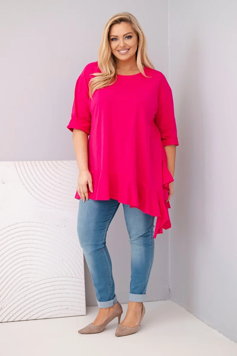 Kesi Włoski Plus size blúzka s volánom a vyhrnutými rukávmi