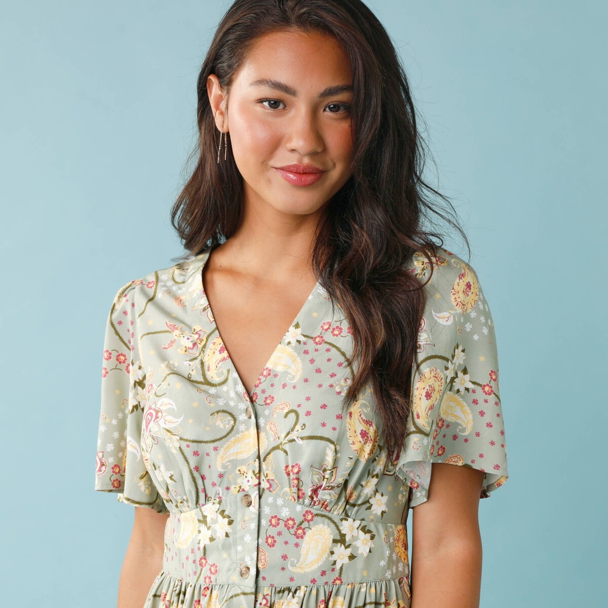 Krátke šaty s potlačou a gombíkmi pre nižšiu postavu zelená 034 Blancheporte