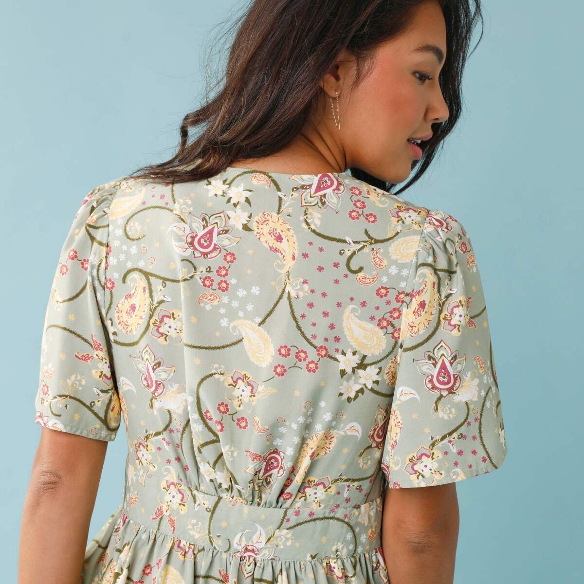 Krátke šaty s potlačou a gombíkmi pre nižšiu postavu zelená 034 Blancheporte