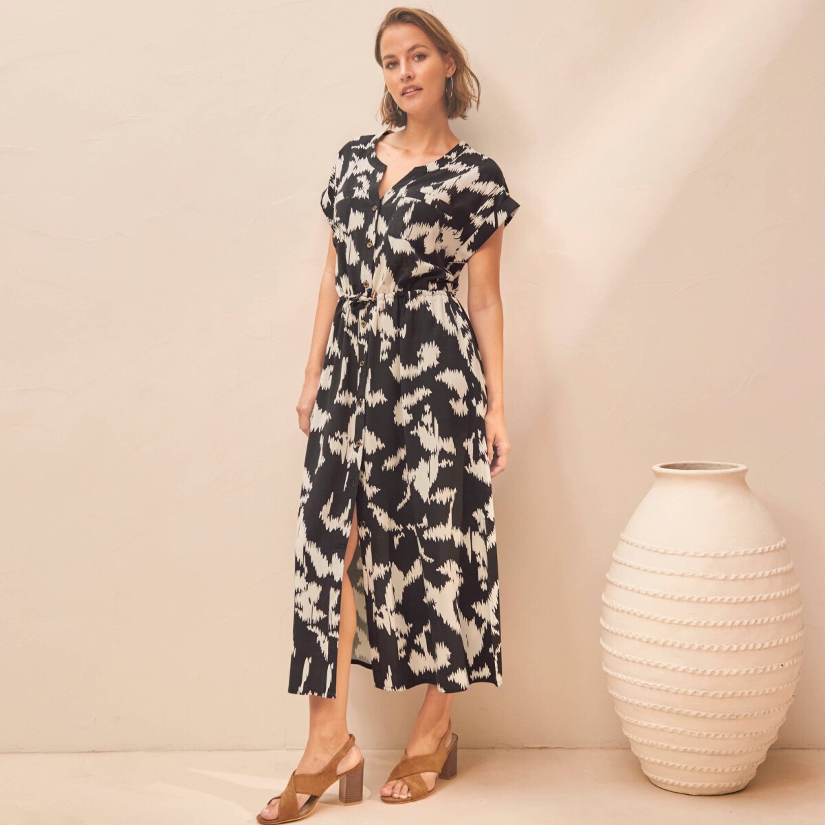 Košeľové midi šaty, s potlačou čierna/prírodná 054 Blancheporte