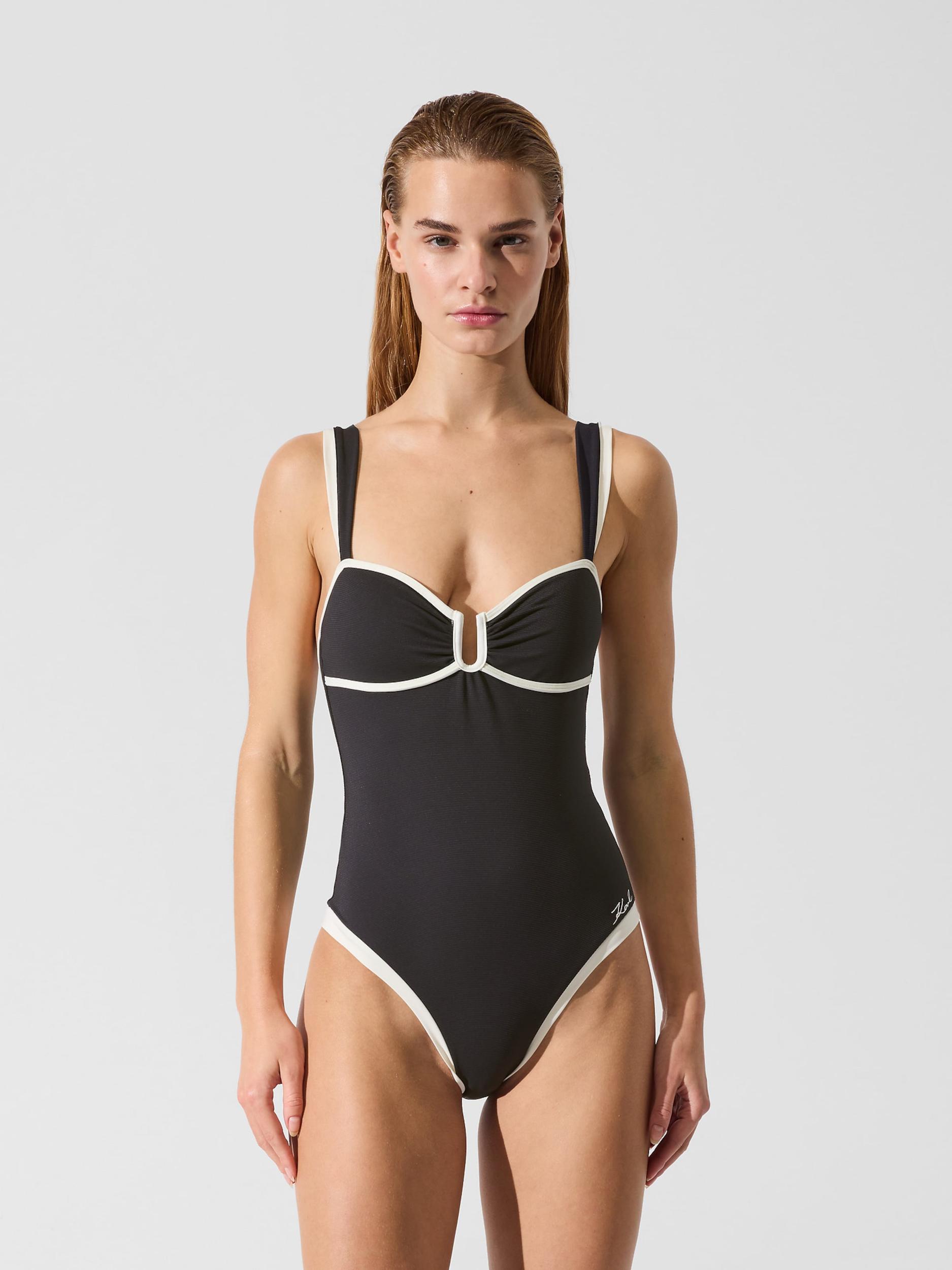 Karl Lagerfeld Jednodielne plavky 'Signature' čierna / biela