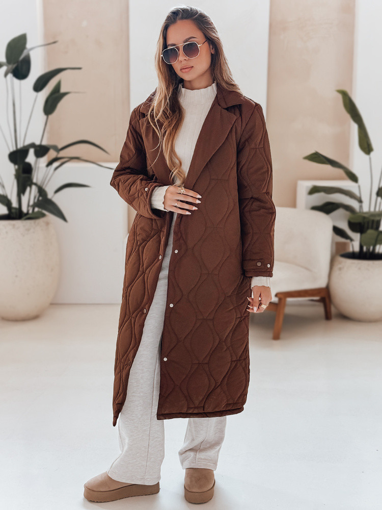 Dámsky prešívaný dlhý kabát TRENDIFY hnedý FashionStreet TY4939