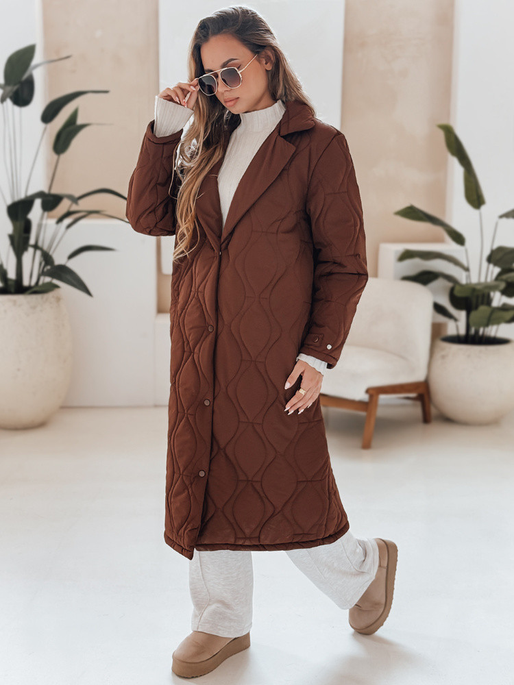 Dámsky prešívaný dlhý kabát TRENDIFY hnedý FashionStreet TY4939