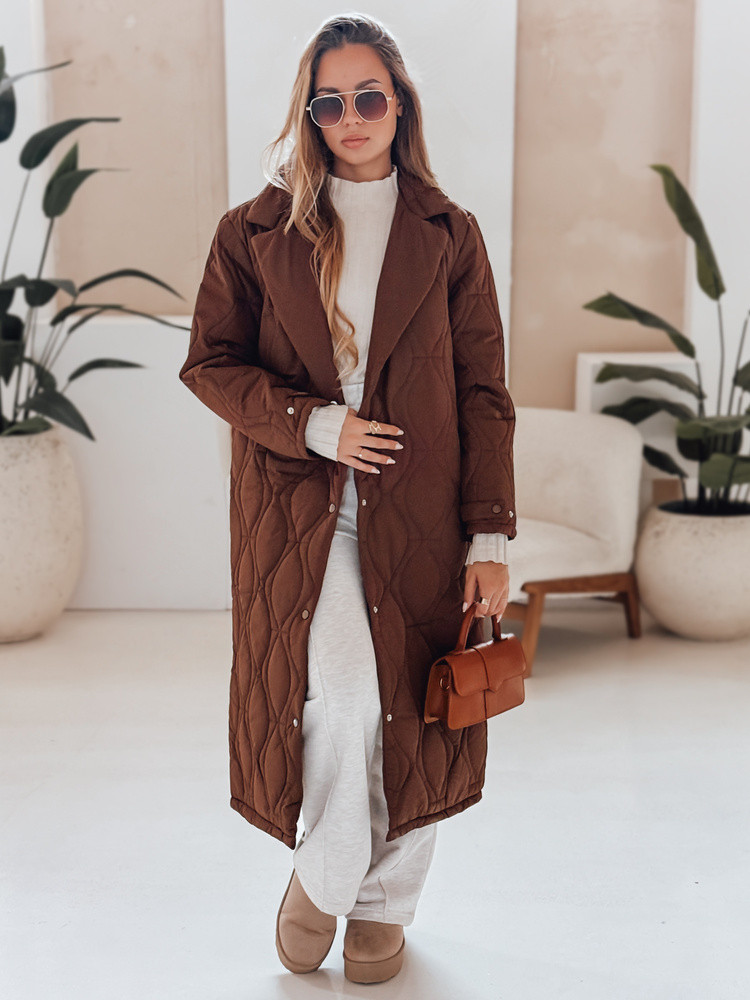 Dámsky prešívaný dlhý kabát TRENDIFY hnedý FashionStreet TY4939