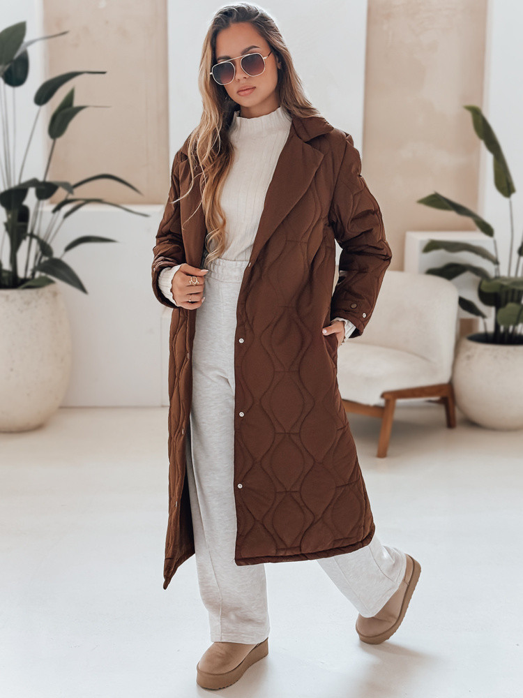 Dámsky prešívaný dlhý kabát TRENDIFY hnedý FashionStreet TY4939
