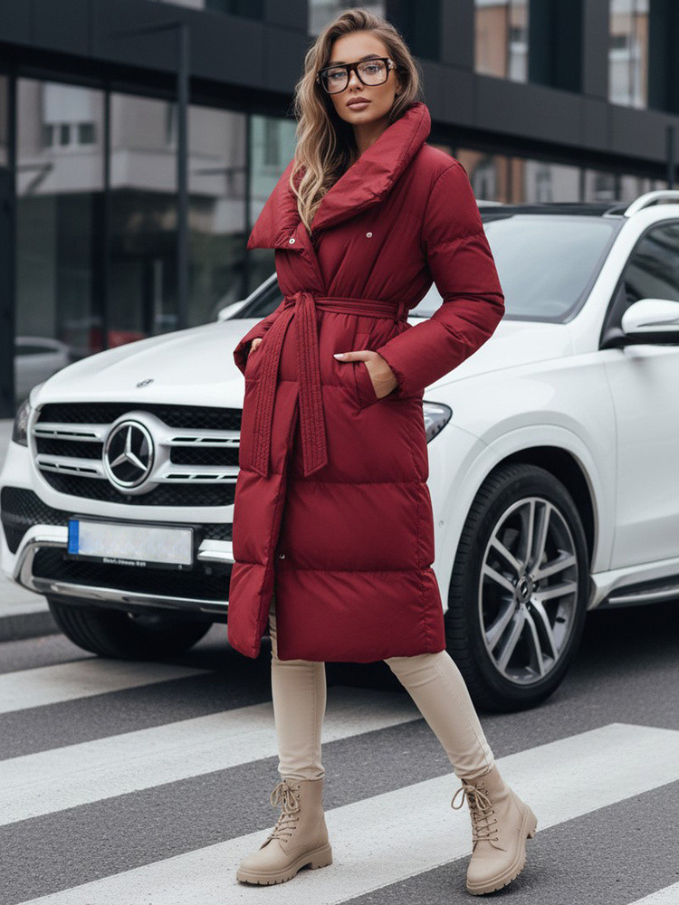 Dámsky dlhý prešívaný kabát FAVI bordová FashionStreet TY4961