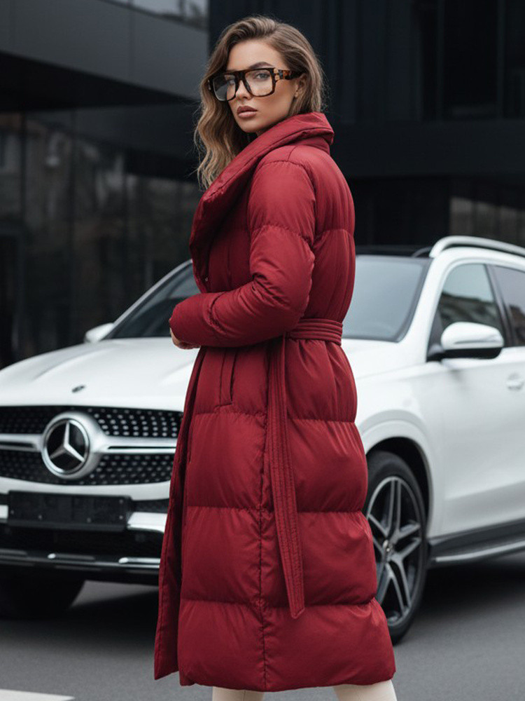 Dámsky dlhý prešívaný kabát FAVI bordová FashionStreet TY4961