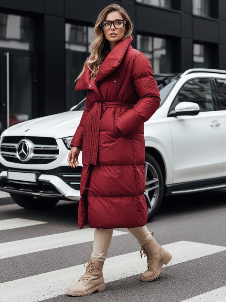 Dámsky dlhý prešívaný kabát FAVI bordová FashionStreet TY4961