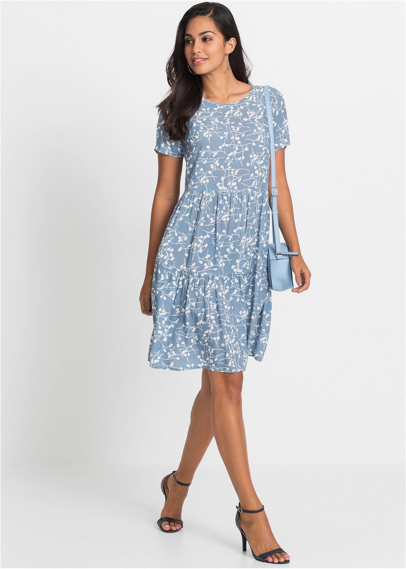 bonprix Mini šaty z padavej viskózy, farba modrá