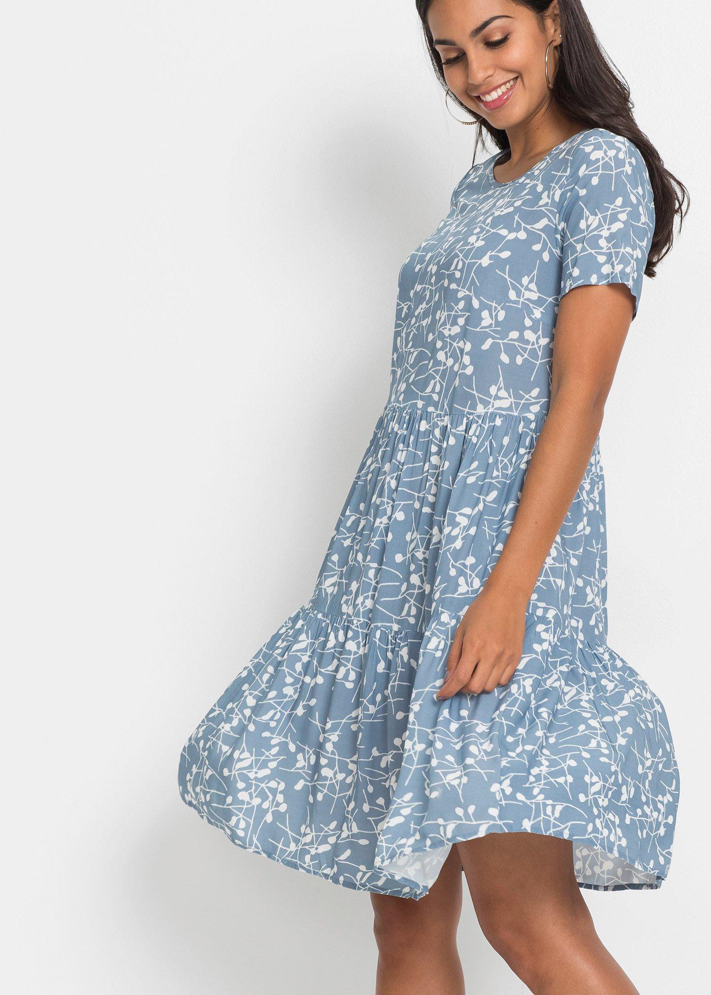 bonprix Mini šaty z padavej viskózy, farba modrá