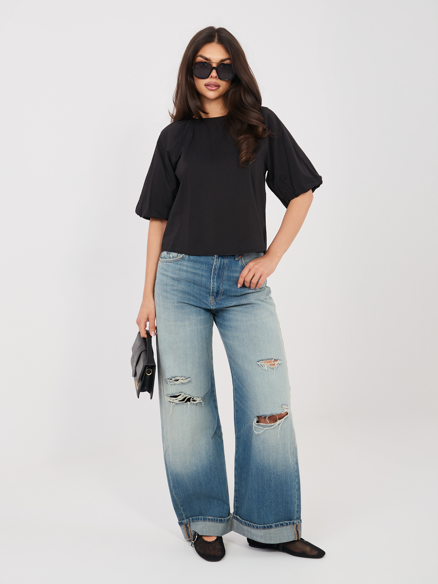 Sublevel Čierna dámska blúzka s okrúhlym výstrihom