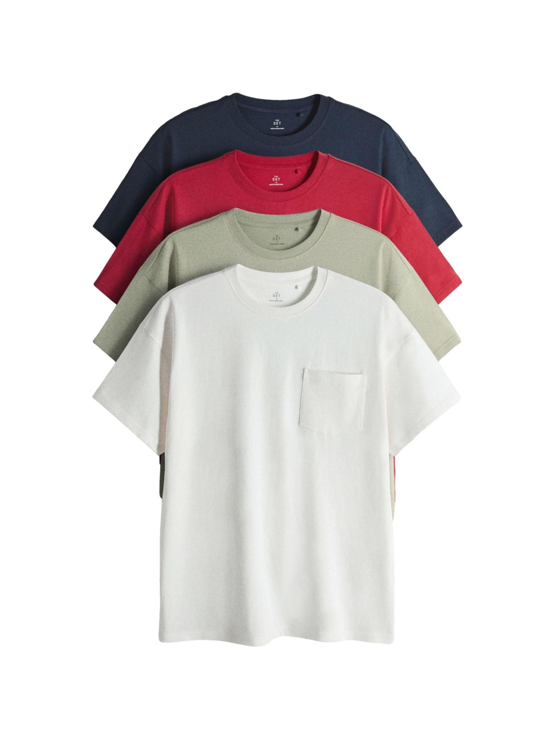 The Set Tričko tmavomodrá / pastelovo zelená / ohnivo červená / biela