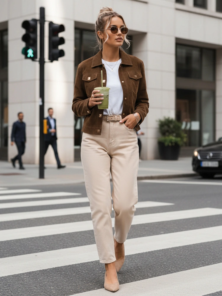 BASIC Dámska semišová bunda hnedá