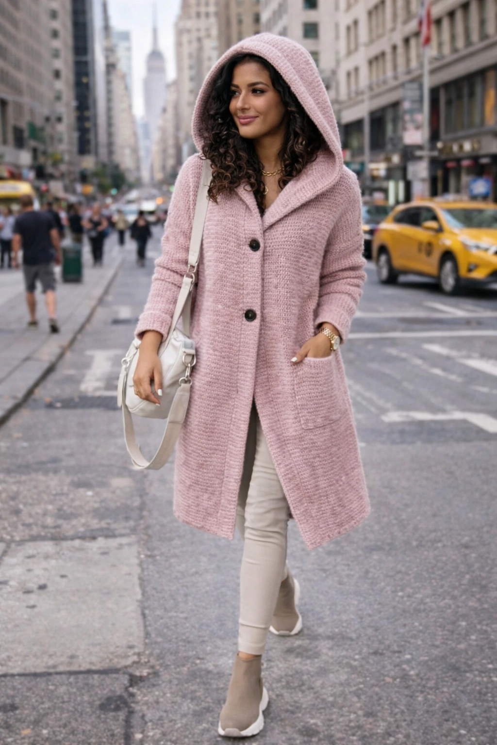 Fashionweek Dlhý Kardigan s kapucňou HONEY