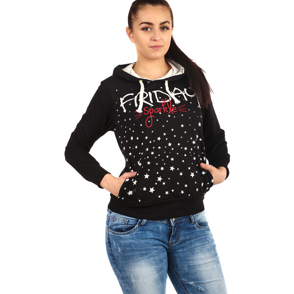 Glara Bavlnená dámska mikina s hviezdami a kapucňou 36987745