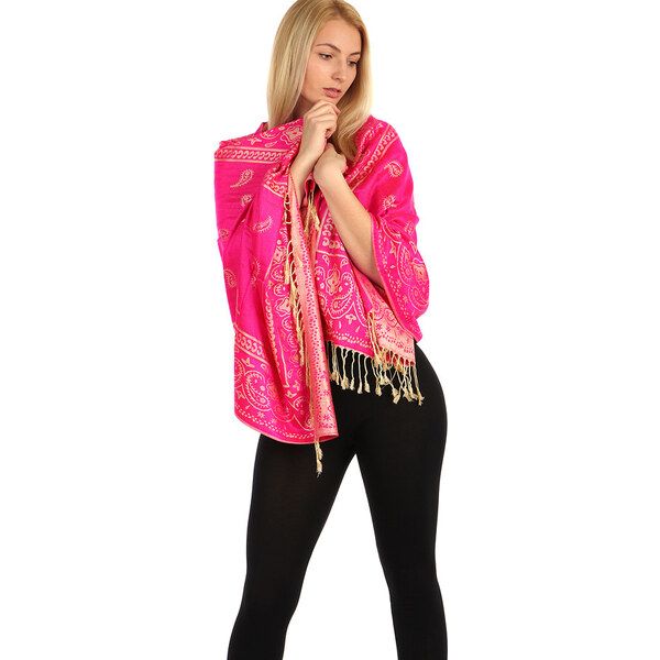 Glara Vzorovaný dámsky šál so strapcami 36987759