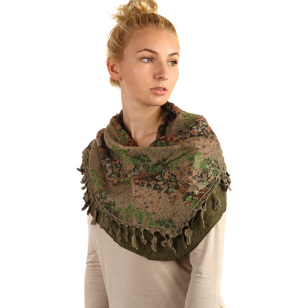 Glara Trojrohá šatka s kvetinovou potlačou 8395122