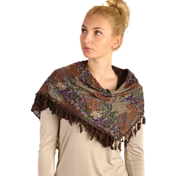 Glara Trojrohá šatka s kvetinovou potlačou 8395123