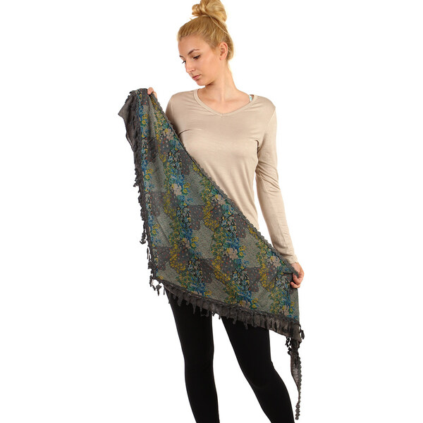 Glara Trojrohá šatka s kvetinovou potlačou 8395124