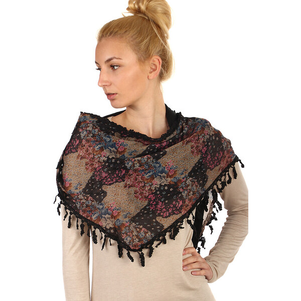 Glara Trojrohá šatka s kvetinovou potlačou 8395125