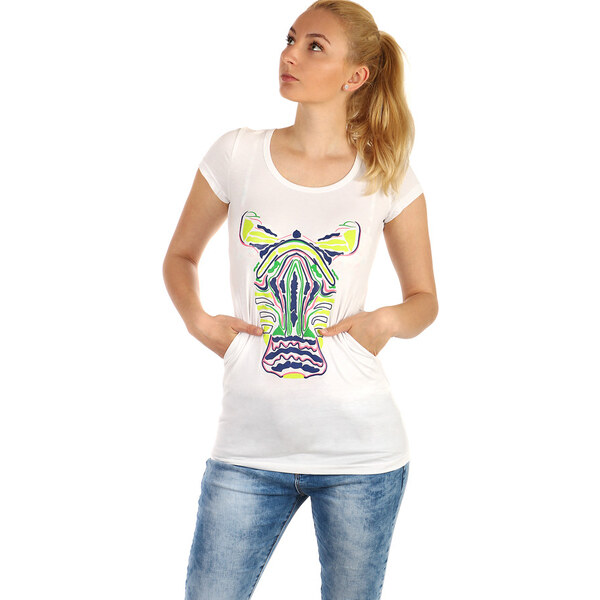 Glara Dlhé dámske tričko s potlačou zebry 8395130