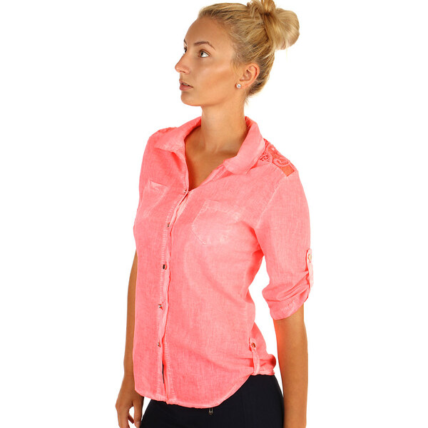 Glara Košeľa s čipkou a trojštvrťovými rukávmi 36987811