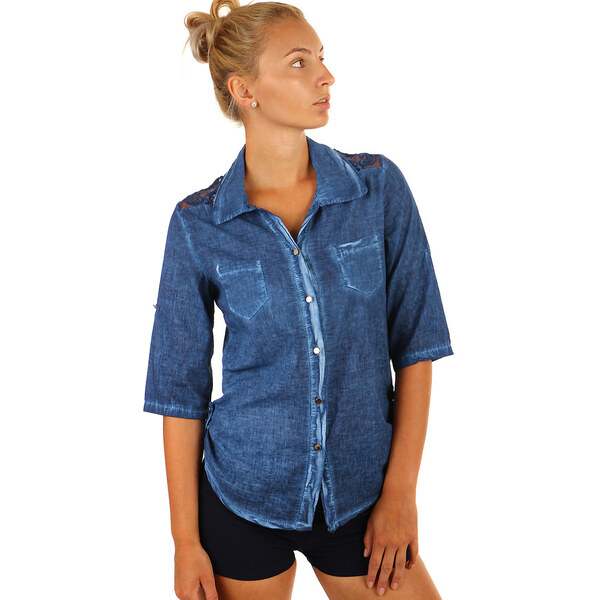 Glara Košeľa s čipkou a trojštvrťovými rukávmi 36987812