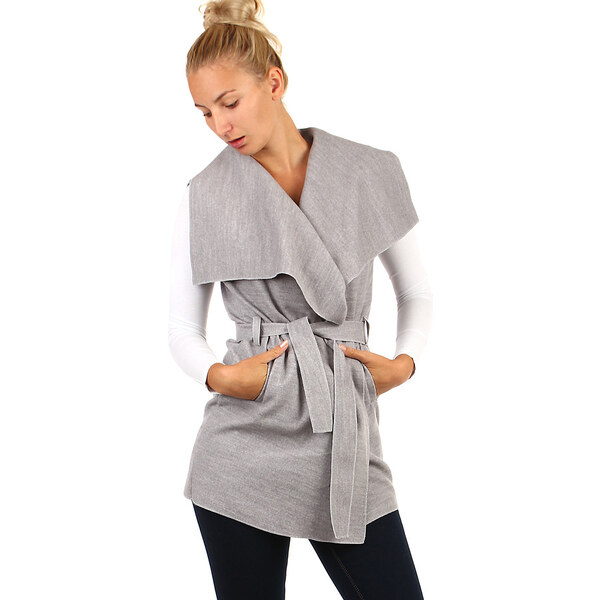 Glara Dlhá vesta s opaskom - široký golier 31709193