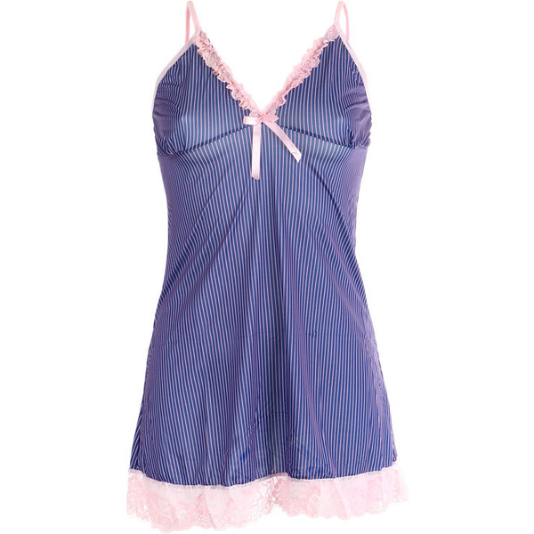 Glara Prúžkovaná nočná košieľka s čipkou 36987701