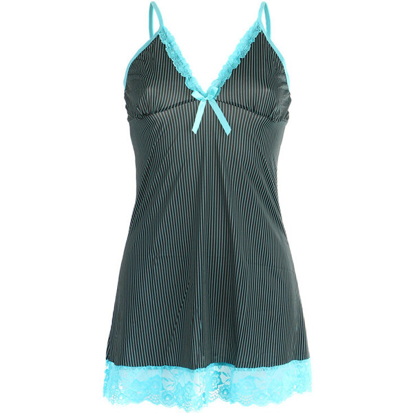 Glara Prúžkovaná nočná košieľka s čipkou 36987702