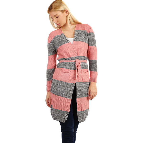 Glara Dámsky dlhý cardigan s opaskom 36988022