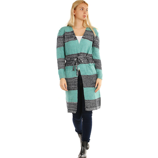Glara Dámsky dlhý cardigan s opaskom 36988023
