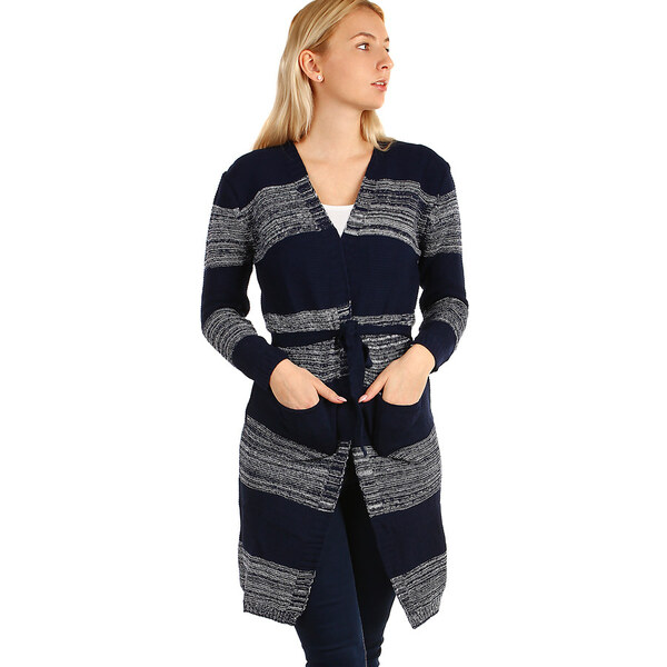 Glara Dámsky dlhý cardigan s opaskom 36988024
