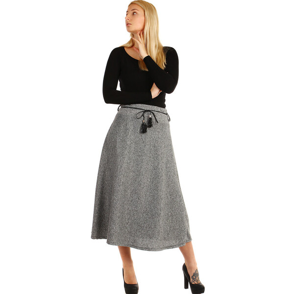 Glara Dlhá dámska úpletová sukňa s melírovaným vzorom 8396349