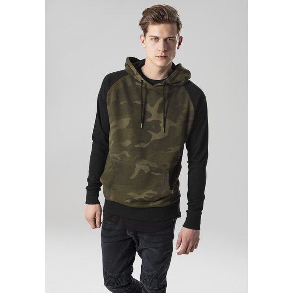 Urban Classics Camo Contrast Raglan Hoody olive camo/blk 58232950