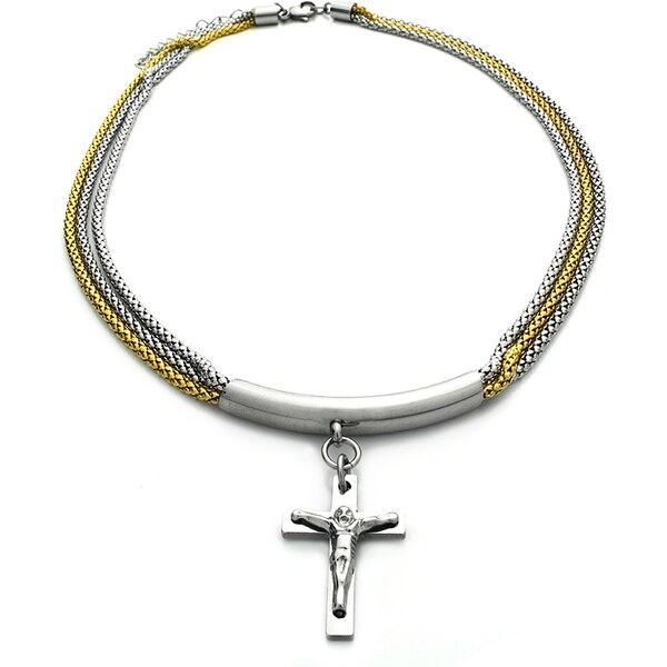 BM Jewellery Náhrdelník two color s krížikom z chirurgickej ocele 10400009