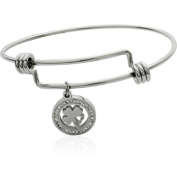 BM Jewellery Pevný oceľový náramok štvorlístok so zirkónmi S358100 10400000