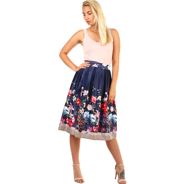 Glara Dámska skladaná polokruhová retro sukňa s kvetinovou potlačou 28762783