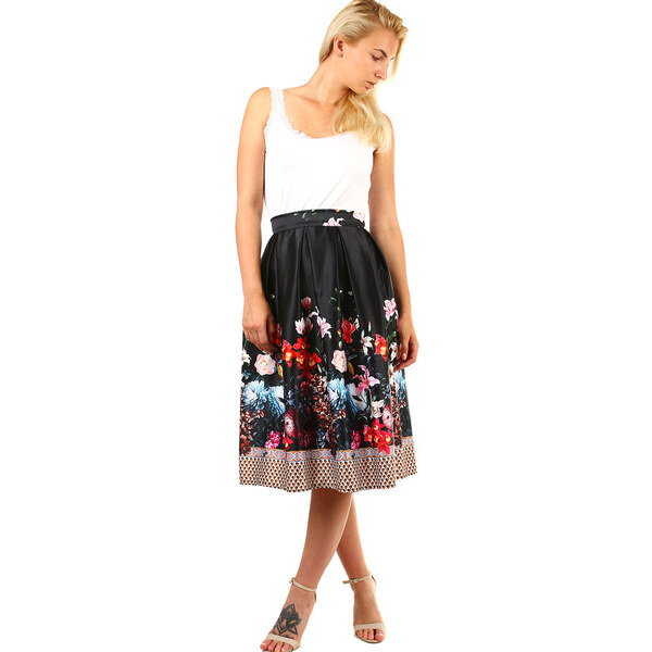Glara Dámska skladaná polokruhová retro sukňa s kvetinovou potlačou 28762784