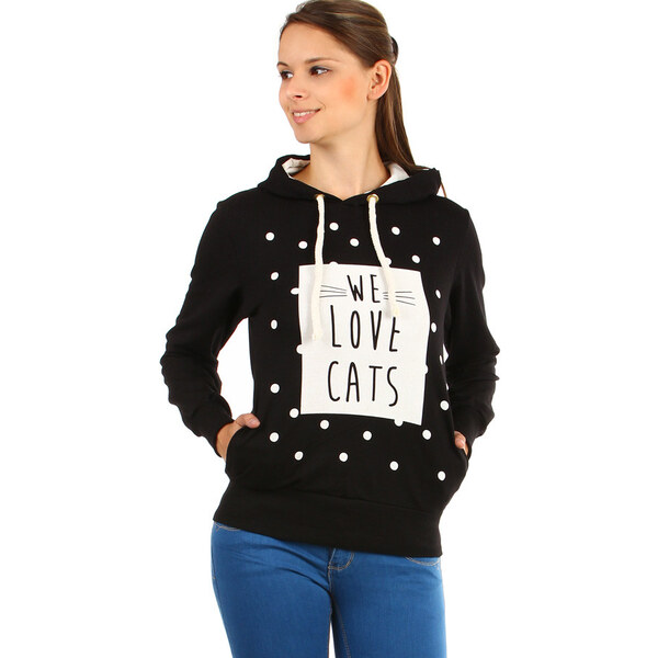 Glara Dámska bodkovaná mikina s kapucňou a potlačou 8394465