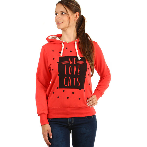 Glara Dámska bodkovaná mikina s kapucňou a potlačou 8394466