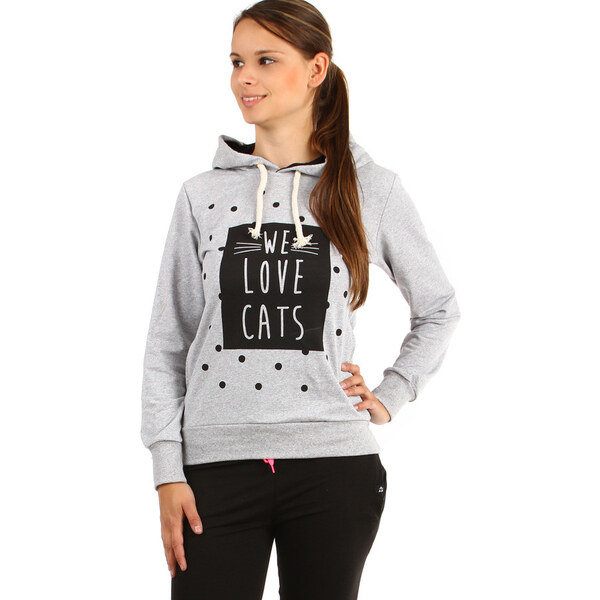 Glara Dámska bodkovaná mikina s kapucňou a potlačou 8394468