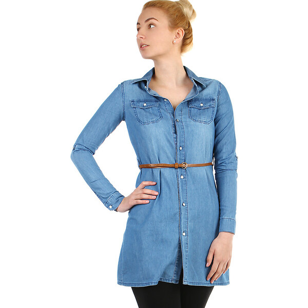 Glara Dlhá rifľová blúzka aj nadmerná veľkosť 32260761