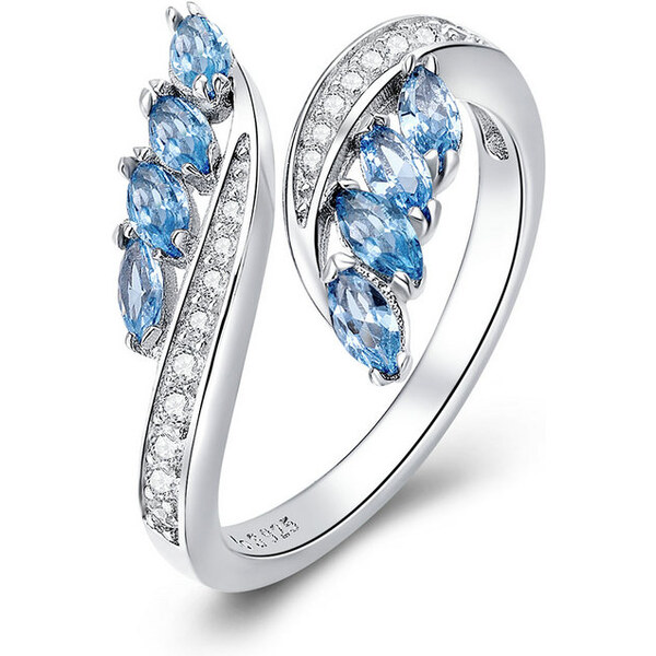Emporial strieborný prsteň Krištáľovo modré lístky 28823077