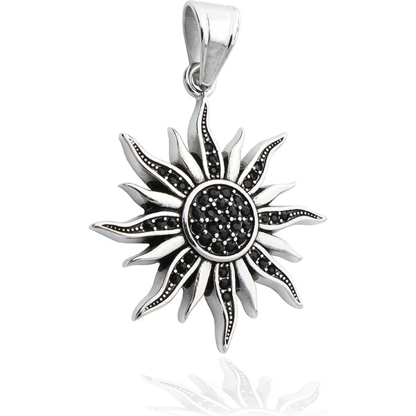 BM Jewellery Prívesok slnka s čiernymi kryštály z chirurgickej ocele 10400121